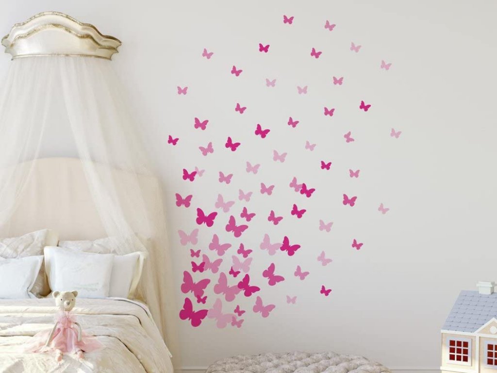 Samolepící dekorace do dívčího pokoje MOTÝLCI růžoví