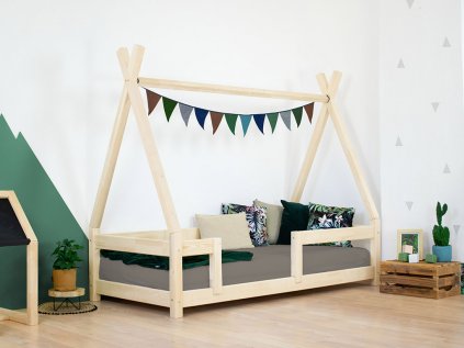 10583 1 pat pentru copii din lemn nakana in forma de teepee cu placi laterale de protec ie